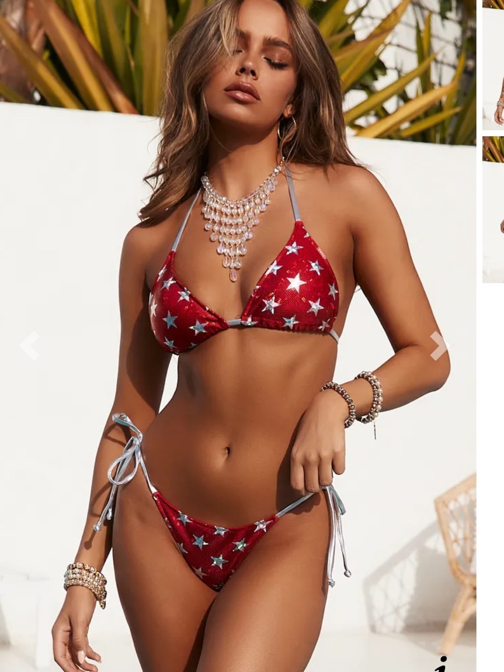 Doll Medium Red Star Print Triangle Bikini - Women's String Swimset